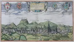 Frans Hogenberg Georg Braun, Leopolis Russice Australis urbs primaria…, Widok Lwowa od strony zachodniej, 1601-1620; na verso tekst w języku łacińskim miedzioryt kolorowany w epoce, 28