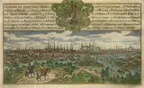 Georg Hisler, Cracau, die haupt Stadt in Pohlen…, Widok Krakowa, pochodzący z „Sächsischer Postillion”, C. F. Völkel, Löbau 1797; u góry portret Ferdynanda III Habsburga miedzioryt kolorowany