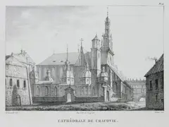Cathédrale de Cracovie by Édouard de Montulé, Widok katedry w Krakowie, wyd. P. Langlumé, Paryż ok. 1830 r. litografia, 16, sold Feb 2021