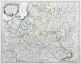 Georges Louis Le Rouge, Le Royaume de Pologne le Grand Duché de Lithuanie, Mapa ziem Rzeczpospolitej, stan pierwszy, Paryż 1745 r. miedzioryt kolorowany liniowo w epoce