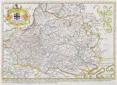 Richard Blome, A mapp of the estates of the Crowne of Poland…, Mapa Polski z 1669 r., stan drugi, 1680 r. miedzioryt kolorowany, 28