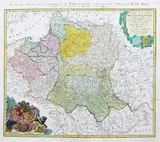 Tobias Mayer, Mappa Geographica Regni Poloniae ex novissimis…, Mapa Rzeczpospolitej, stan pierwszy z drugiej płyty, wyd. Spadkobiercy Homanna, Norymberga 1750 r. miedzioryt kolorowany w epoce