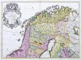 Peter Schenk, Carte des Courones du Nord…, Mapa Skandynawii, Amsterdam 1708 r. miedzioryt kolorowany w epoce