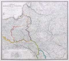 William Faden, A map of the Kingdom of Poland…, Mapa ziem Rzeczpospolitej, James Wyld, Londyn 1843 r. miedzioryt kolorowany liniowo