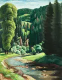 Władysław Lam, Pejzaż znad Raby - Raba II, olej, płótno