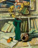 Kwiaty w zielonym wazonie by Zygmunt Menkes, olej, płótno, sold Feb 2021