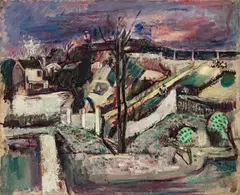 Joseph Pressmane, Widok na wieś, olej, płyta