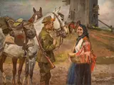 Spotkanie przy młynie, 1927 r. by Wojciech Kossak, 1927, olej, płótno, sold Feb 2021