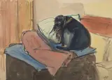 Wojciech Weiss, Piesek, akwarela, papier, 21