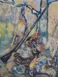 Fryderyk Pautsch, Martwa natura myśliwska, akwarela, tusz, papier