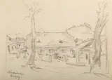 Józef Pieniążek, Zabudowania, 1927 r., 1927, ołówek, papier, 10