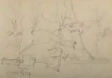 Józef Pieniążek, Kościół w Nidku, 1927 r., 1927, ołówek, papier, 10