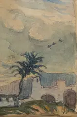 Jan Stanisławski, Pejzaż (obraz dwustronny), ołówek, akwarela, papier