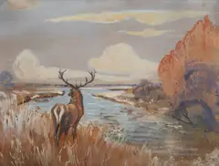 Henryk Weyssenhoff, Jeleń, akwarela, papier