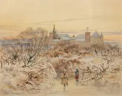 Michał Pociecha, Ślizgawka pod Wawelem, akwarela, papier