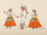 Zofia Stryjeńska, Strój ludowy z okolic Wilna, plansza nr 38, pochoir, ręcznie kolorowany gwaszem, papier