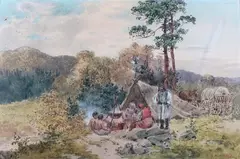 Obóz cygański by Seweryn Bieszczad, akwarela, papier, 29, sold Jan 2021
