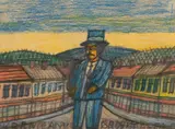 Elegancki kuracjusz by Nikifor Krynicki, kredki, papier, 11, sold Jan 2021