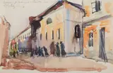 Fryderyk Pautsch, Synagoga w Gorlicach, 1915 r., 1915, akwarela, papier
