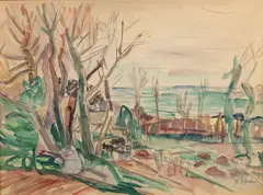 Henri Epstein, Pejzaż, akwarela, ołówek, papier, 39