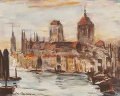 Stanisław Chlebowski, Nad Motławą, akwarela, papier