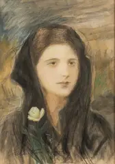 Teodor Axentowicz, Portret młodej kobiety, technika mieszana, papier