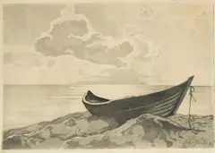 Zofia Stankiewicz, Łódź samotna, akwatinta, papier