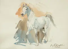 Jerzy Potrzebowski, Siwy konik, akwarela, papier