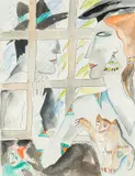 Kobieta i mężczyzna, lata 90. XX w. by Hanna Bakuła, akwarela, papier, 37, sold Nov 2020