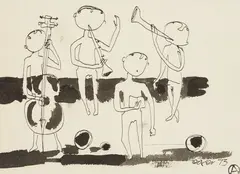 Kwartet muzyczny, 1973 r. by Otto Axer, 1973, tusz, papier, sold Nov 2020