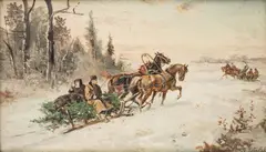 Jan Wolski, Powrót z polowania, ok. 1900 r., 1900, olej, deska