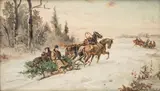Jan Wolski, Powrót z polowania, ok. 1900 r., 1900, olej, deska