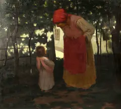 Leon Bigosiński, W zaciszu wiejskiem, 1912 r., 1912, olej, płótno dublowane