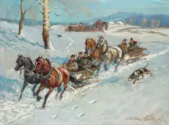 Roman Antoni Breitenwald, Wyjazd na polowanie, olej, płótno