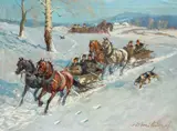 Roman Antoni Breitenwald, Wyjazd na polowanie, olej, płótno