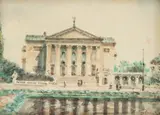 Marian Puchalski, Pałac na Wodzie, akwarela, papier
