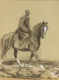 Ludwik Maciąg, Autoportet w mundurze na koniu, 1944 r., 1944, ołówek, gwasz, papier, 37