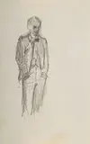 Stanisław Batowski-Kaczor, Szkic młodego mężczyzny, stojącego z rękoma w kieszeniach, ołówek, papier, 16