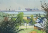 Gdynia Łuszczarnia, (Hala i Chłodnia w gdyńskim porcie) 1939 r. by Soter Jaxa-Małachowski, gwasz, akwarela, tektura, 33, sold Oct 2020