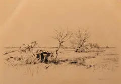 Kanał piński na Polesiu, 1899 r. by Józef Pankiewicz, 1899, sucha igła, papier, 13, sold Oct 2020