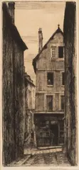 Józef Pankiewicz, Uliczka w Chartres, około 1903 r., akwaforta, sucha igła, papier, 23