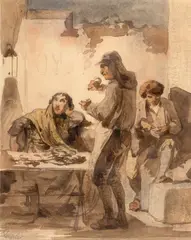 Leopold Loeffler, We wnętrzu, akwarela, papier, 14