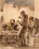 Leopold Loeffler, We wnętrzu, akwarela, papier, 14