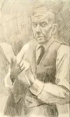 Stanisław Kamocki, Autoportret ze szkicownikiem, ołówek, papier, 32