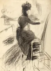 Stanisław Kamocki, W pracowni lekcja rysunku, ok. 1895, 1895, węgiel, papier, 35
