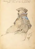 Tadeusz Rybkowski, Roman Konopka przyjaciel Kolberga, 1880 r. (?), ołówek, kredka, papier naklejony na kartkę ze szkicownika: 18