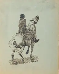 Jeździec by Ludwik Maciąg, tusz, papier, 18, sold Oct 2020