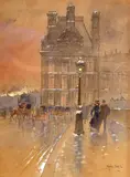 Jean-Jacques Francisque Garat, Przed Luwrem, akwarela, papier