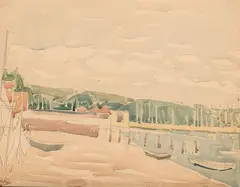Władysław Brzosko, Na brzegu, akwarela, ołówek, papier, 33