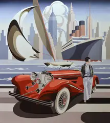 Tomasz Kostecki, Kobieta i czerwony Mercedes, 2020, 2020, olej, płótno